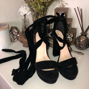 Sexy Lace up Black Chunky Heels